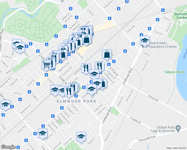 map of restaurants, bars, coffee shops, grocery stores, and more near 6220 Reedland Street in Philadelphia