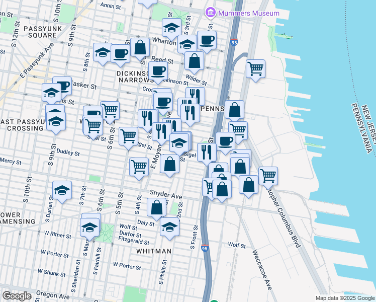 map of restaurants, bars, coffee shops, grocery stores, and more near 156 McClellan Street in Philadelphia