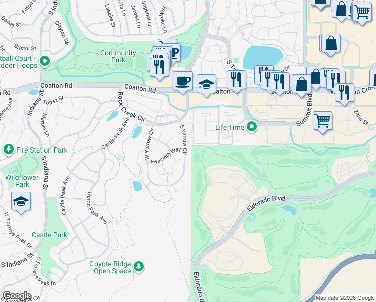 map of restaurants, bars, coffee shops, grocery stores, and more near 3000 East Yarrow Circle in Superior