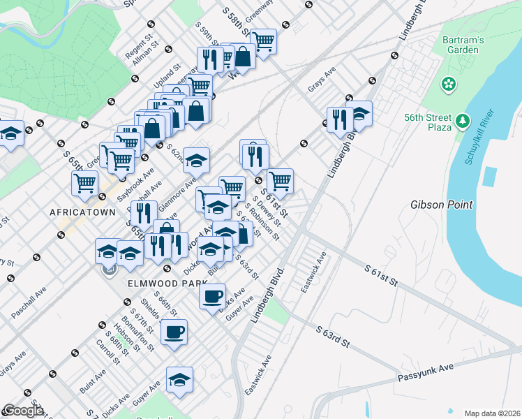 map of restaurants, bars, coffee shops, grocery stores, and more near in Philadelphia