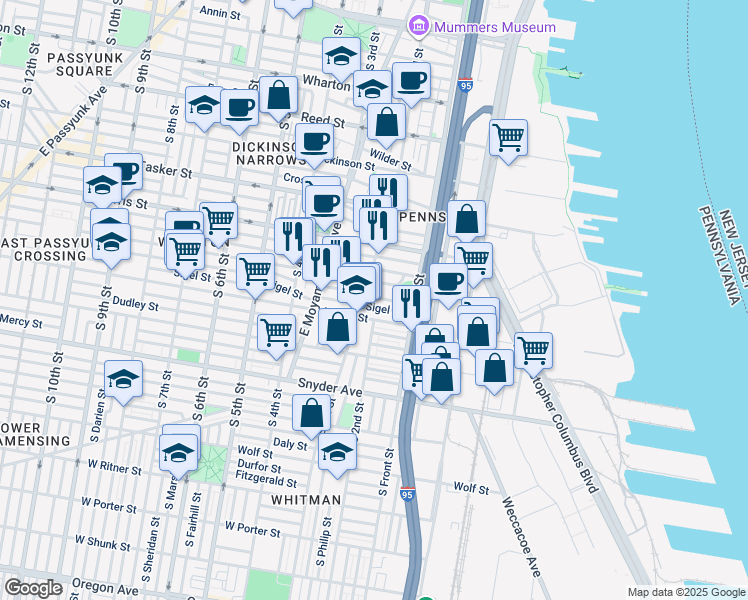 map of restaurants, bars, coffee shops, grocery stores, and more near 156 McClellan Street in Philadelphia