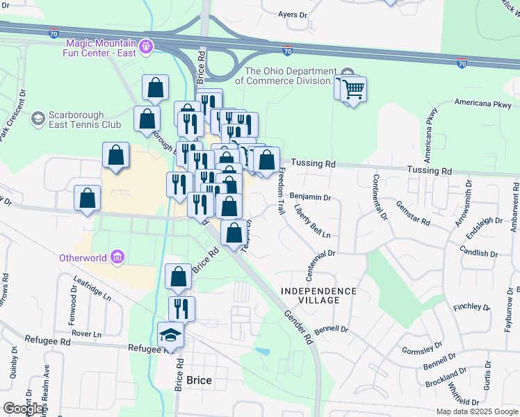 map of restaurants, bars, coffee shops, grocery stores, and more near 6472 Mountaineer Trail Court in Reynoldsburg