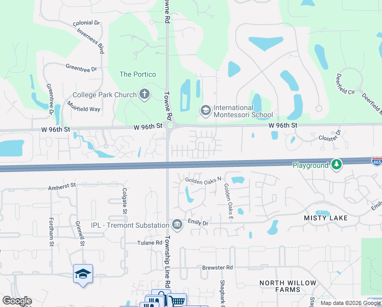 map of restaurants, bars, coffee shops, grocery stores, and more near 2264 Colfax Lane in Indianapolis