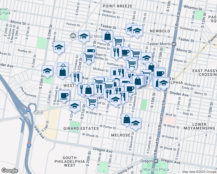 map of restaurants, bars, coffee shops, grocery stores, and more near in Philadelphia