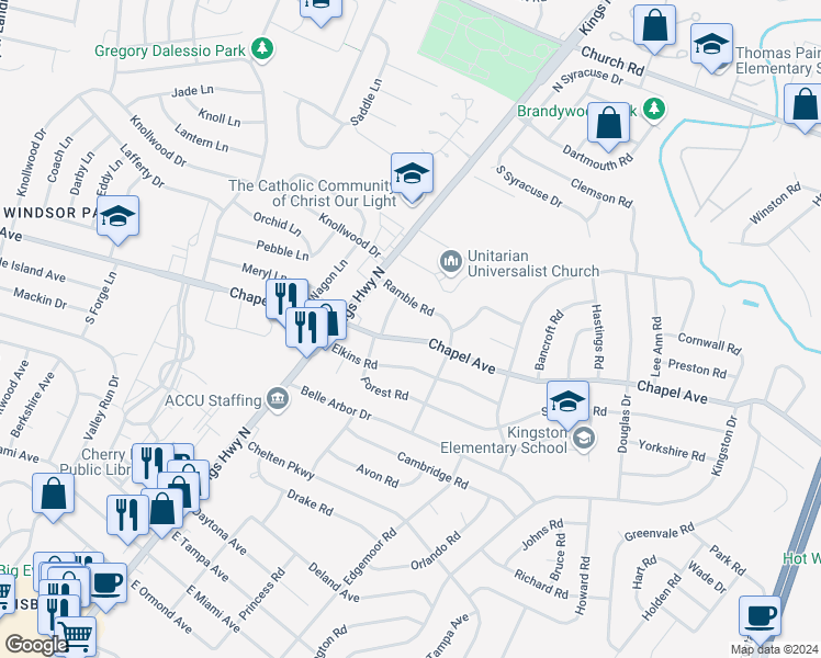 map of restaurants, bars, coffee shops, grocery stores, and more near 503 Forest Road in Cherry Hill