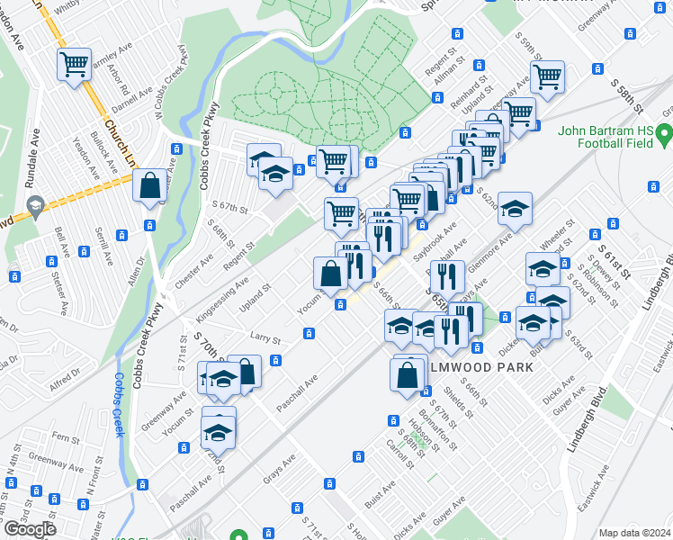 map of restaurants, bars, coffee shops, grocery stores, and more near 2114 Shields Street in Philadelphia