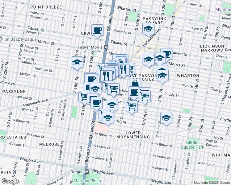 map of restaurants, bars, coffee shops, grocery stores, and more near in Philadelphia