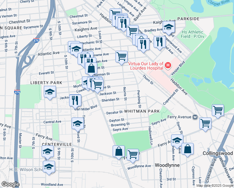 map of restaurants, bars, coffee shops, grocery stores, and more near 1256 Jackson Street in Camden