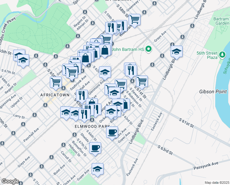 map of restaurants, bars, coffee shops, grocery stores, and more near in Philadelphia
