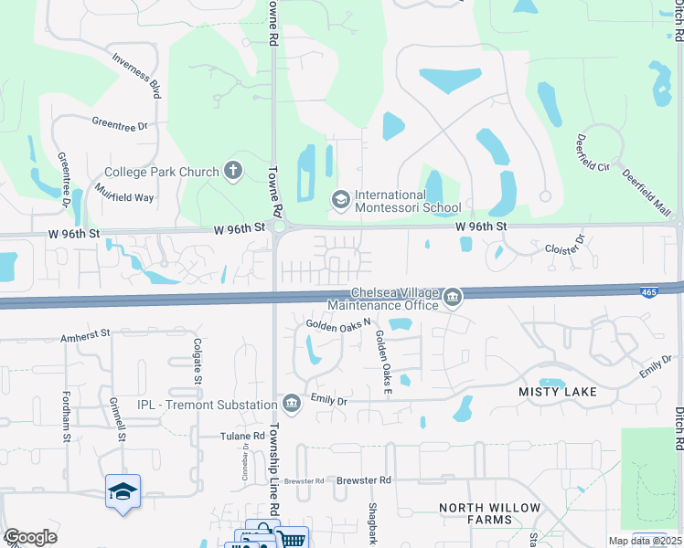 map of restaurants, bars, coffee shops, grocery stores, and more near 2264 Colfax Lane in Indianapolis
