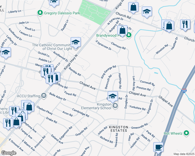 map of restaurants, bars, coffee shops, grocery stores, and more near 212 Kingsley Road in Cherry Hill Township