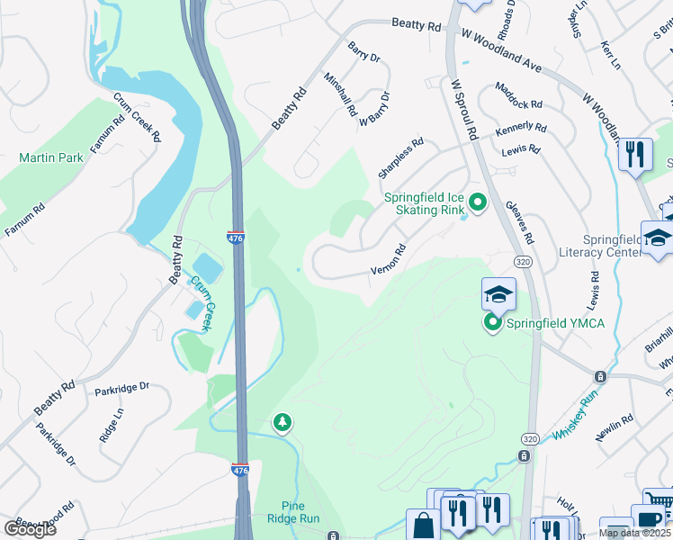 map of restaurants, bars, coffee shops, grocery stores, and more near 663 Vernon Road in Springfield