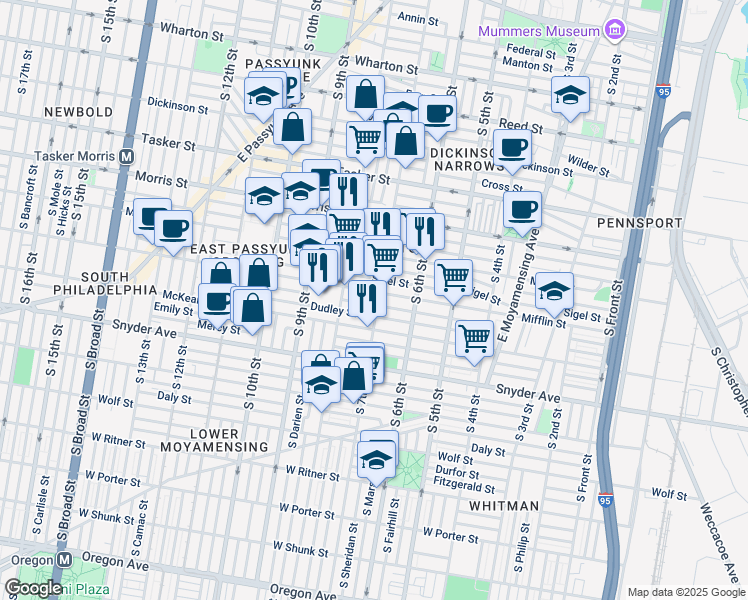 map of restaurants, bars, coffee shops, grocery stores, and more near 1835 South 7th Street in Philadelphia