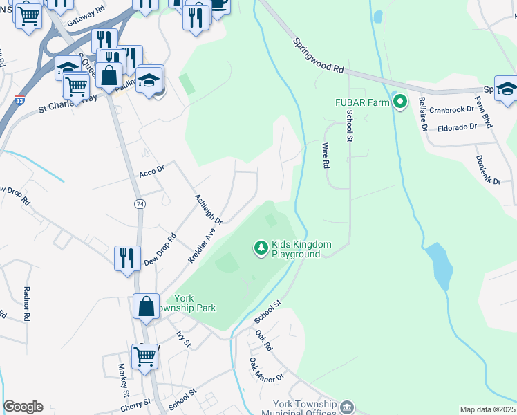 map of restaurants, bars, coffee shops, grocery stores, and more near 2350 Ashleigh Drive in York