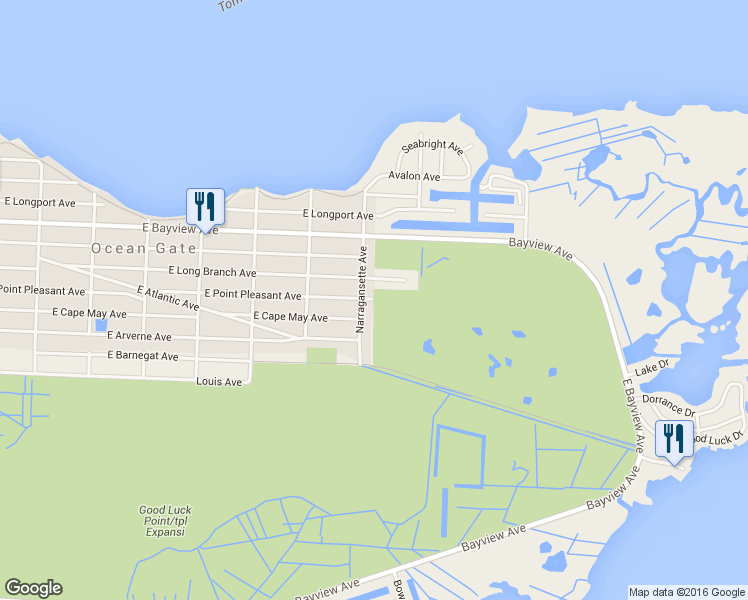 map of restaurants, bars, coffee shops, grocery stores, and more near 36 East Point Pleasant Avenue in Ocean Gate