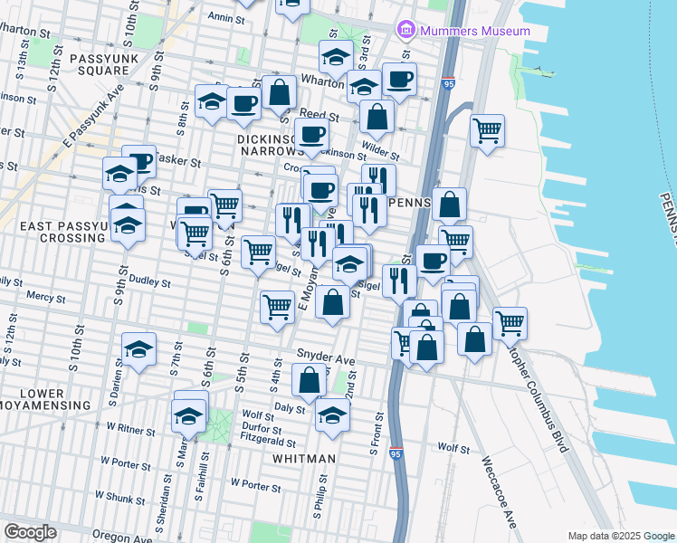 map of restaurants, bars, coffee shops, grocery stores, and more near 226 McClellan Street in Philadelphia