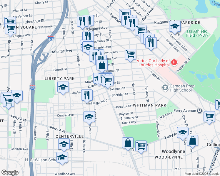 map of restaurants, bars, coffee shops, grocery stores, and more near 1177 Jackson Street in Camden