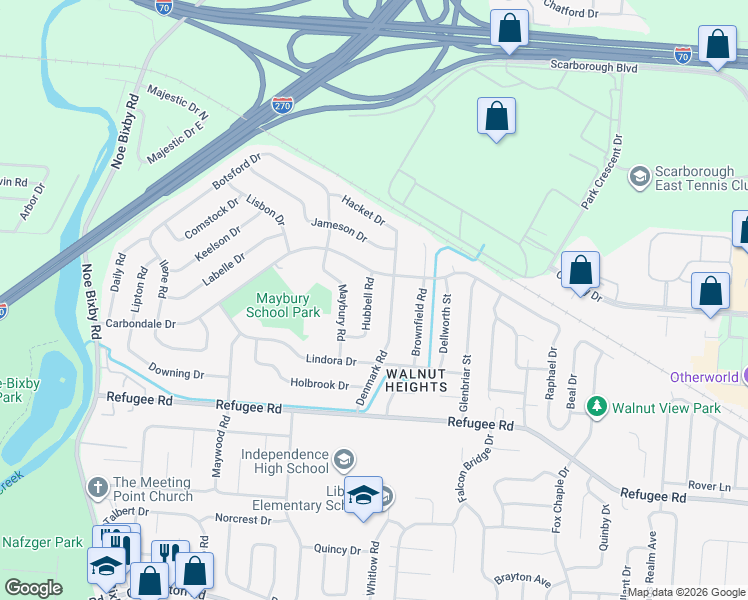 map of restaurants, bars, coffee shops, grocery stores, and more near 2588 Hubbell Road in Columbus
