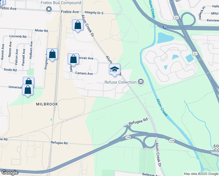 map of restaurants, bars, coffee shops, grocery stores, and more near 2144 Winslow Drive in Columbus