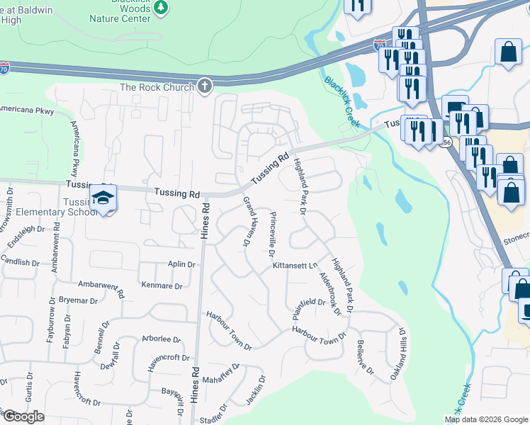 map of restaurants, bars, coffee shops, grocery stores, and more near 2908 Princeville Drive in Pickerington