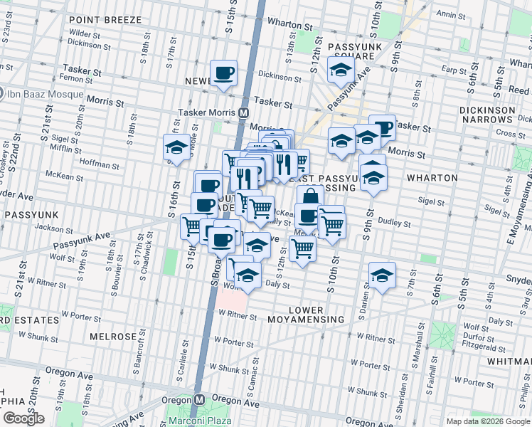 map of restaurants, bars, coffee shops, grocery stores, and more near in Philadelphia