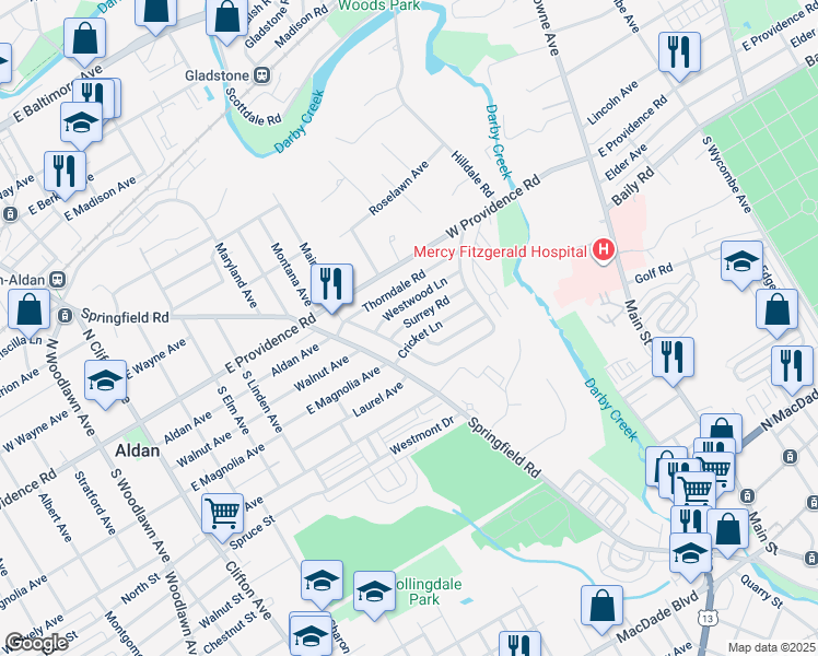 map of restaurants, bars, coffee shops, grocery stores, and more near 726 Surrey Road in Aldan