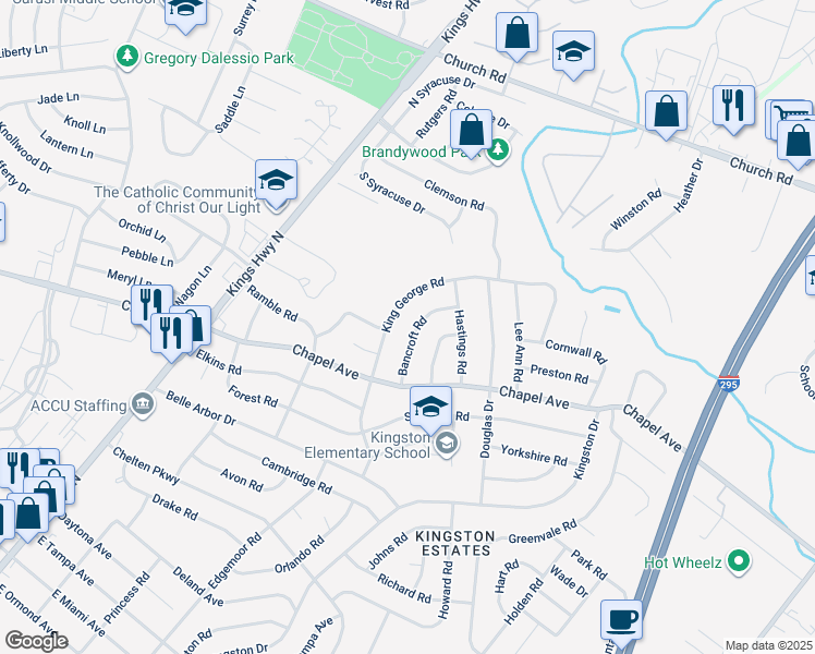 map of restaurants, bars, coffee shops, grocery stores, and more near 510 Bancroft Road in Cherry Hill