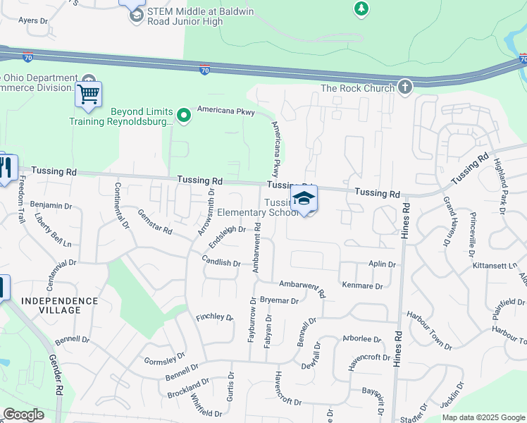 map of restaurants, bars, coffee shops, grocery stores, and more near 2888 Ambarwent Road in Reynoldsburg