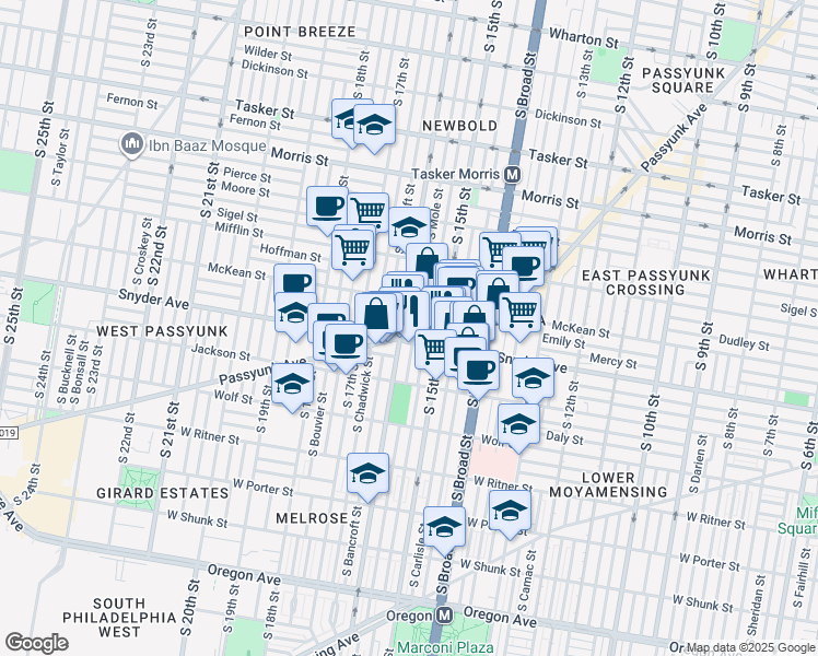 map of restaurants, bars, coffee shops, grocery stores, and more near in Philadelphia