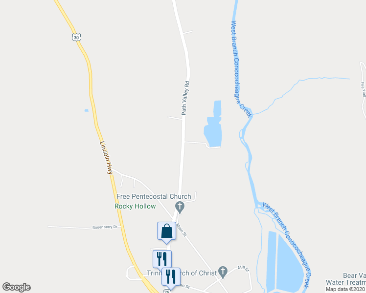 map of restaurants, bars, coffee shops, grocery stores, and more near 717 Path Valley Road in Fort Loudon