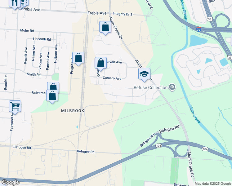 map of restaurants, bars, coffee shops, grocery stores, and more near 2024 Winslow Drive in Columbus