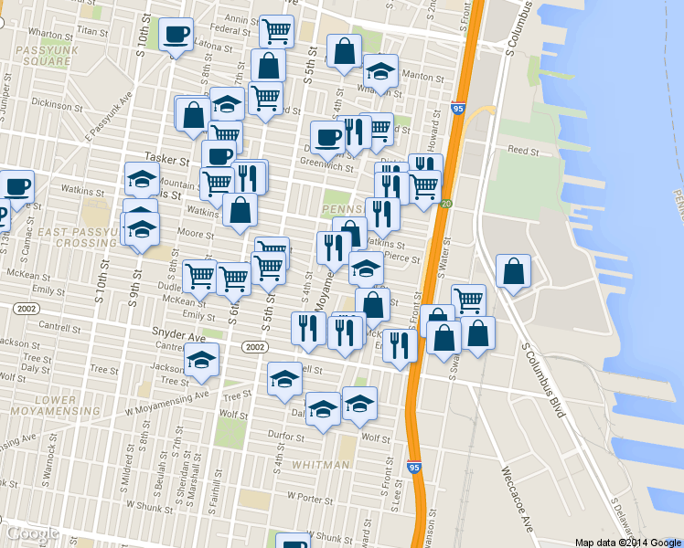 map of restaurants, bars, coffee shops, grocery stores, and more near 250 McClellan St in Philadelphia
