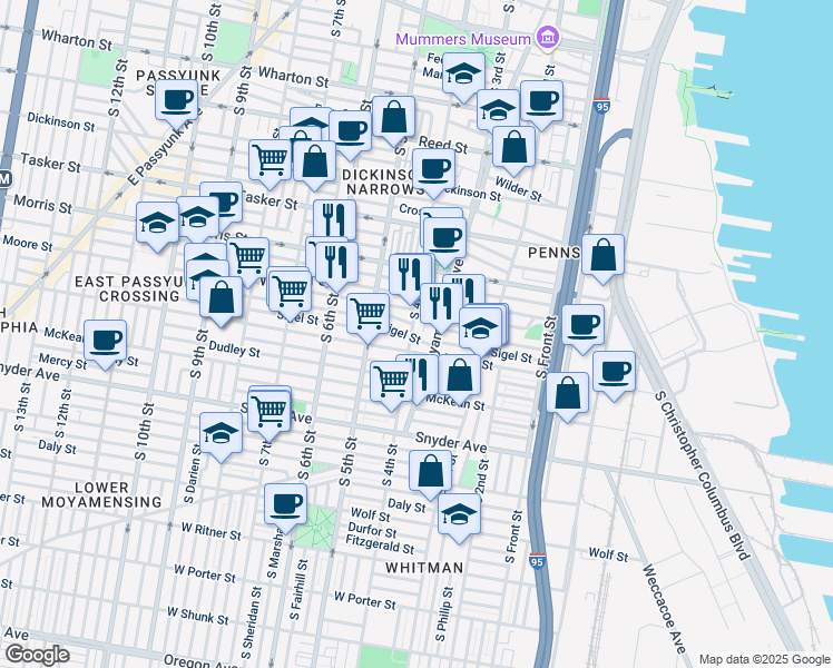 map of restaurants, bars, coffee shops, grocery stores, and more near in Philadelphia