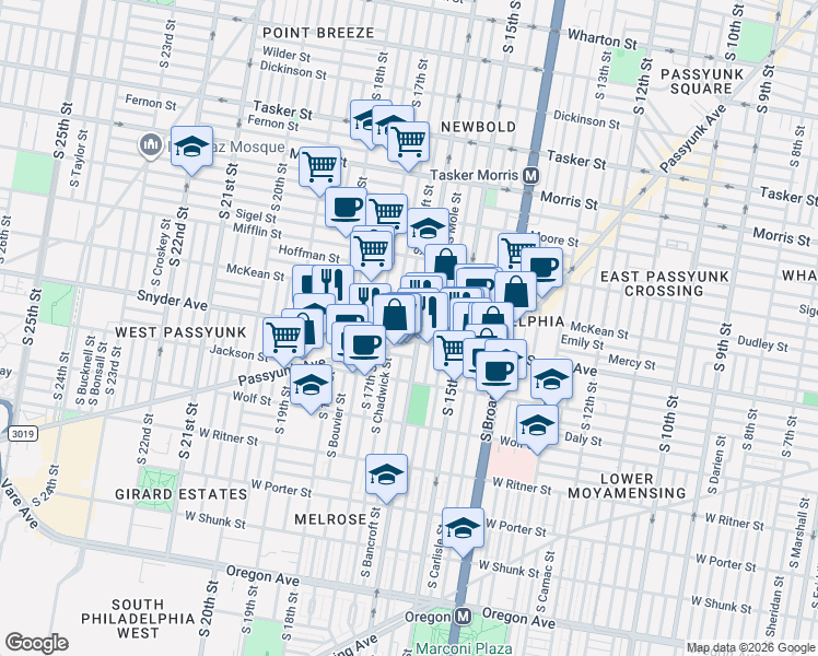 map of restaurants, bars, coffee shops, grocery stores, and more near in Philadelphia