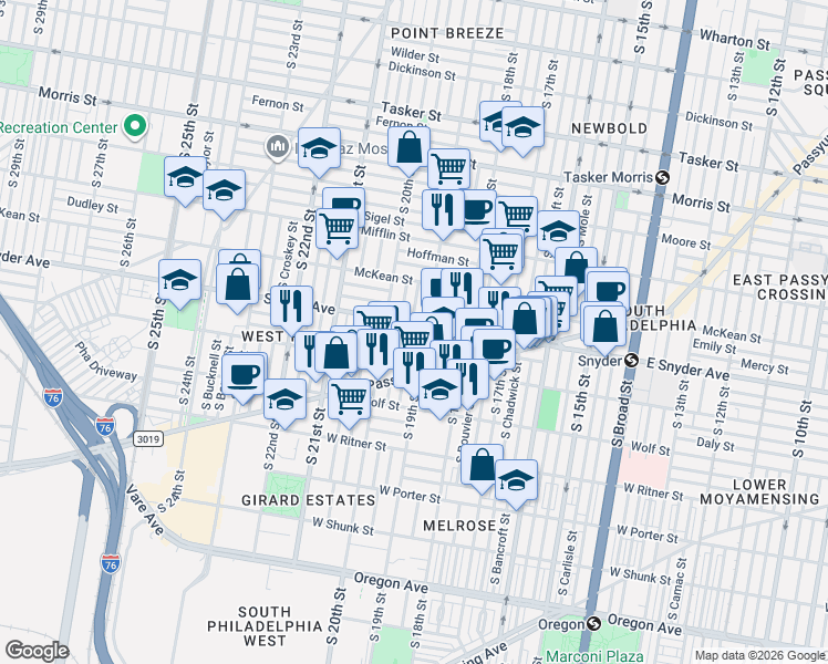 map of restaurants, bars, coffee shops, grocery stores, and more near in Philadelphia