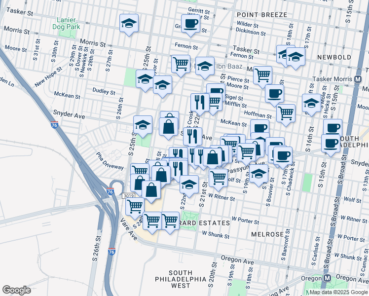 map of restaurants, bars, coffee shops, grocery stores, and more near in Philadelphia