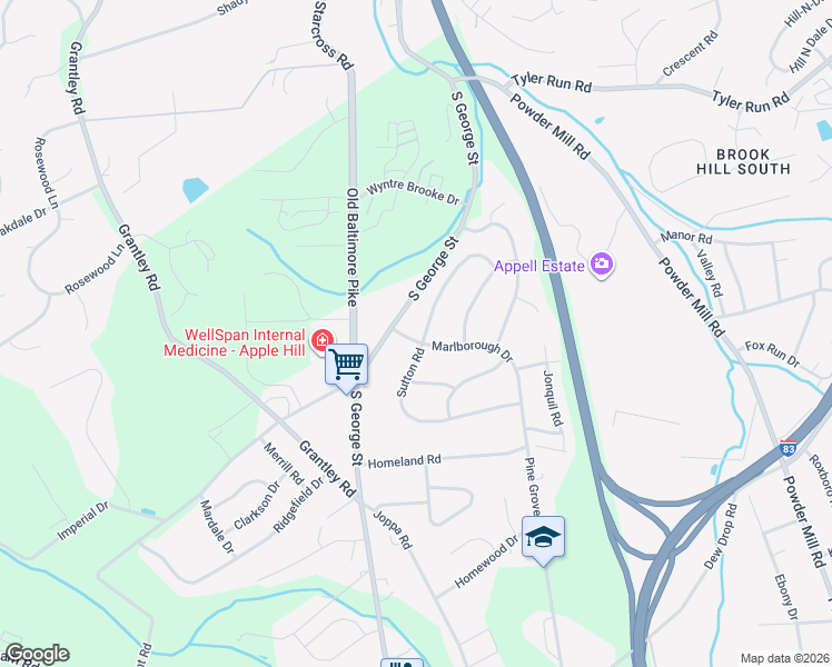 map of restaurants, bars, coffee shops, grocery stores, and more near 2280 Sutton Road in York