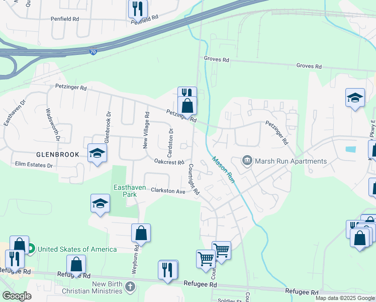 map of restaurants, bars, coffee shops, grocery stores, and more near 2281 Courtright Road in Columbus