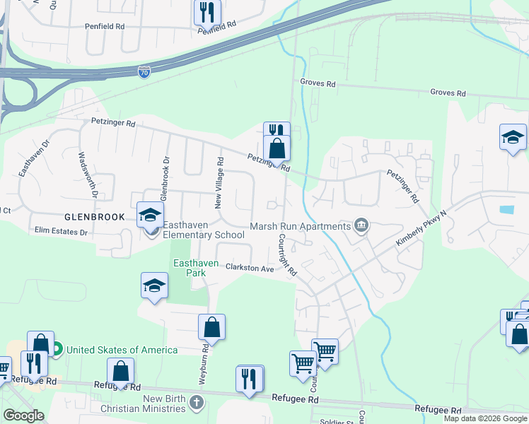 map of restaurants, bars, coffee shops, grocery stores, and more near 2282 Cardston Drive in Columbus
