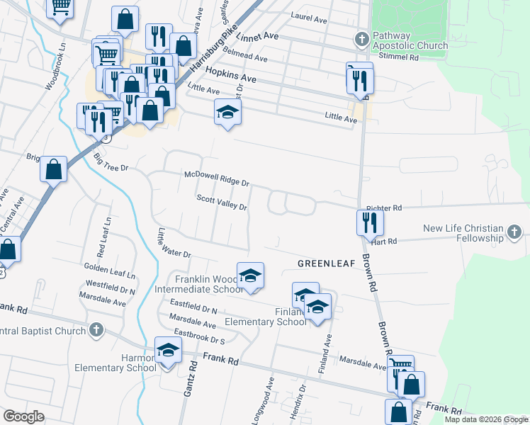 map of restaurants, bars, coffee shops, grocery stores, and more near 1520 Berkhard Drive in Columbus