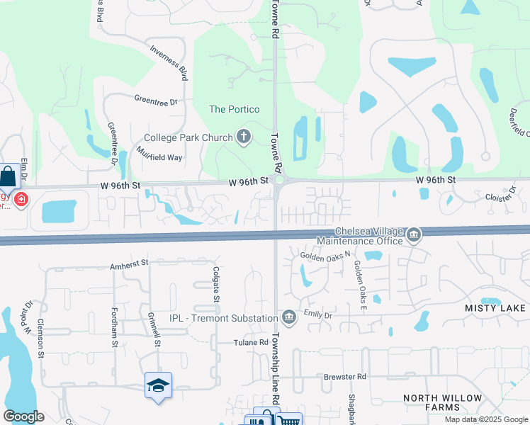 map of restaurants, bars, coffee shops, grocery stores, and more near 9553 Maple Way in Indianapolis
