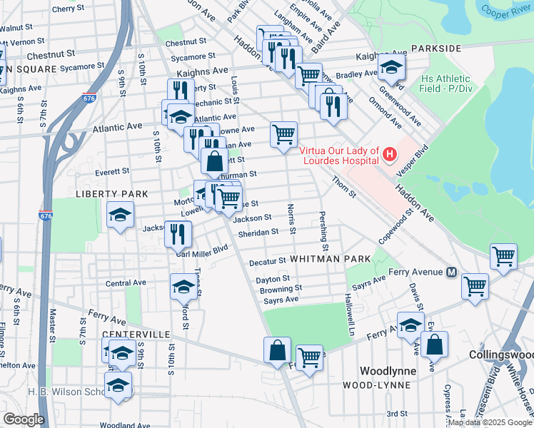 map of restaurants, bars, coffee shops, grocery stores, and more near 1239 Jackson Street in Camden