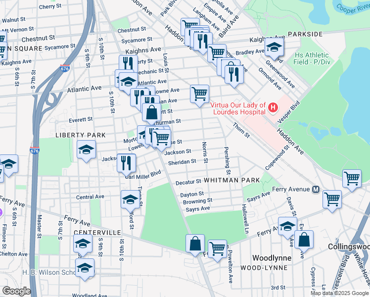 map of restaurants, bars, coffee shops, grocery stores, and more near 1218 Chase Street in Camden