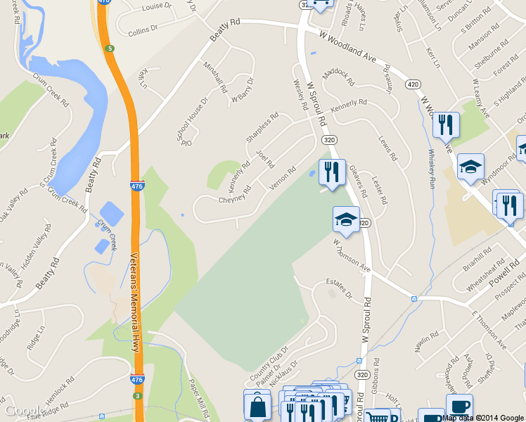 map of restaurants, bars, coffee shops, grocery stores, and more near 616 Vernon Road in Springfield