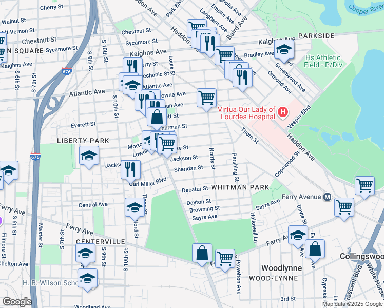 map of restaurants, bars, coffee shops, grocery stores, and more near 1218 Chase Street in Camden