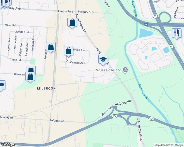 map of restaurants, bars, coffee shops, grocery stores, and more near 2098 Winslow Drive in Columbus