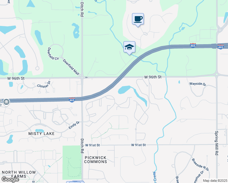 map of restaurants, bars, coffee shops, grocery stores, and more near 1130 Racquet Club North Drive in Indianapolis