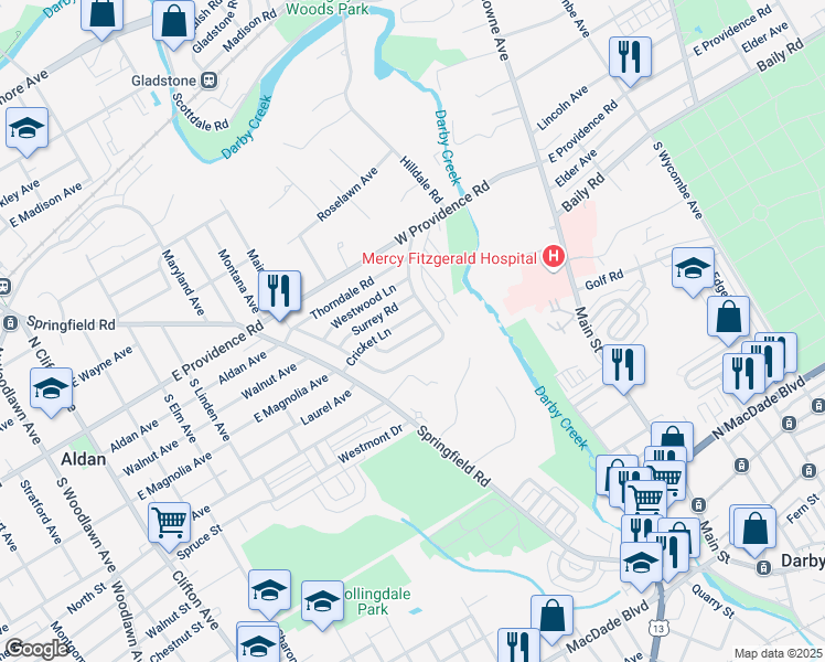 map of restaurants, bars, coffee shops, grocery stores, and more near 741 Laurel Avenue in Clifton Heights