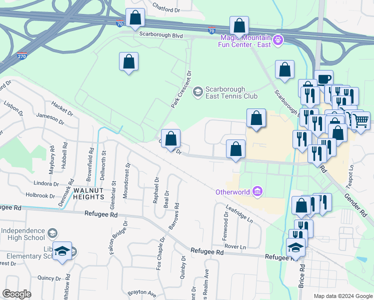 map of restaurants, bars, coffee shops, grocery stores, and more near 5560 Chantry Drive in Columbus