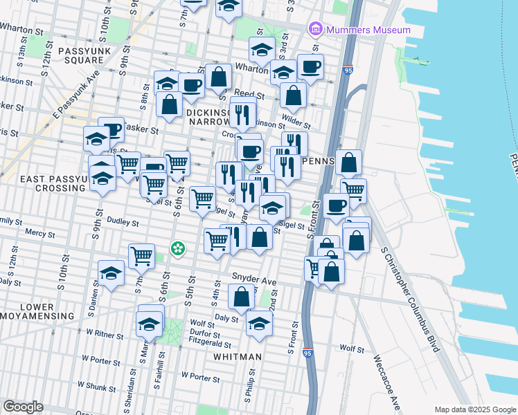 map of restaurants, bars, coffee shops, grocery stores, and more near in Philadelphia